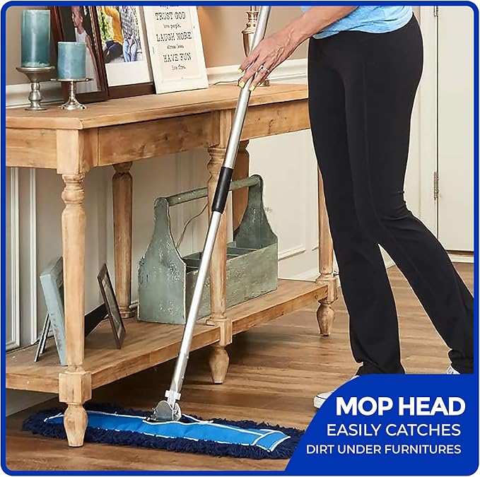 Nine Forty 60-Inch Premium Nylon Dust Mop Replacement Head - Heavy Duty Mop Head Refill for Industrial, Commercial, and Residential Cleaning - Dry Floor Duster for Hardwood Surfaces - Blue (1-Pack)