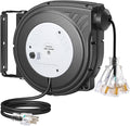 SURAIELEC 30 FT Retractable Extension Cord Reel, 16AWG SJTW Power Cord, Lighted Triple Outlets, 10A Circuit Breaker, Wall/Ceiling Mount for Garage, Workshop, ETL Listed