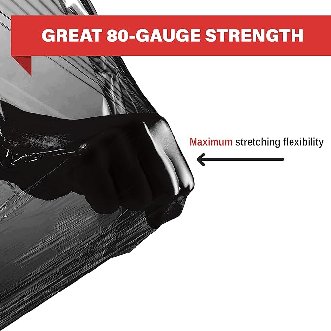 Simply Cool Black Stretch Wrap Industrial Strength Extra Thick 17.5" 1100 SqFt 80 Gauge (20 Micron) Shrink Wrap Roll for Moving Supplies, Furniture, Pallets, Plastic Wrap for Packing, Stretch Film