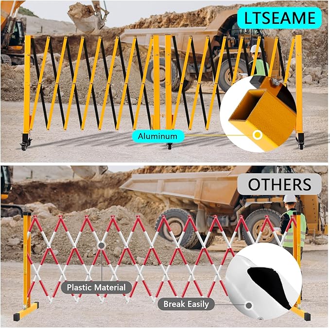 23FT Industrial Expandable Barricade Folding Security Gate with Wheels,Retractable Driveway Gate with Aluminum Fence