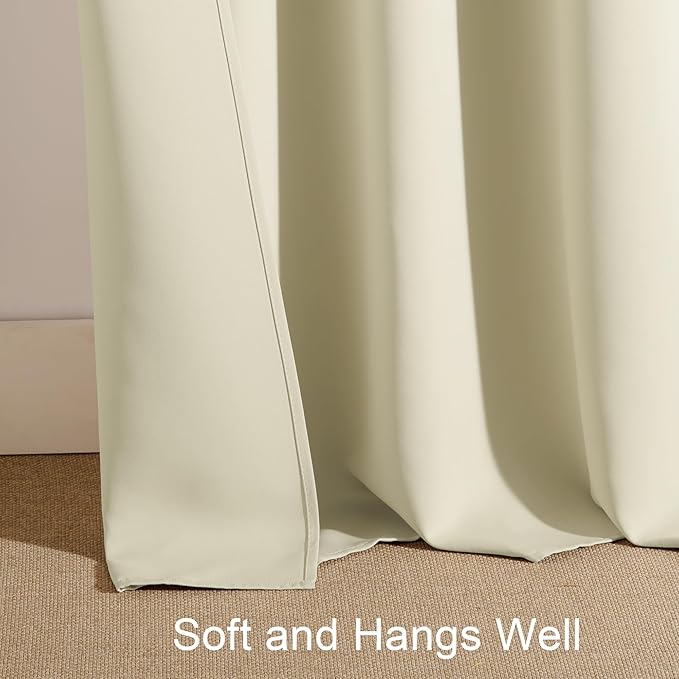 PONY DANCE Beige Curtains for Living Room 72 inch Length, Thermal Insulated Rod Pocket Black Out Window Drapes for Bedroom, Light Beige Room Darkening Privacy Covering, W 42 x L 72 inch, 2 Panels