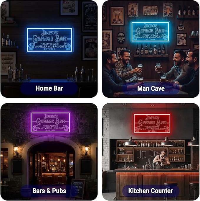 Custom Garage Bar Neon Sign for Man Cave Home Bar Décor, Personalized LED Light Customizable Name Bar Signs Unique Gifts for Men Dad Husband Beer Lover (Multiple Sizes & Colors)