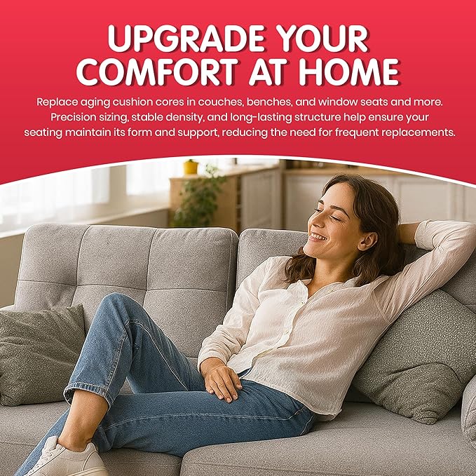 FOAMYFOAM High Density 1 inch Thick, 24 inch Wide, 72 inch Long Upholstery Foam, Cushion Replacement