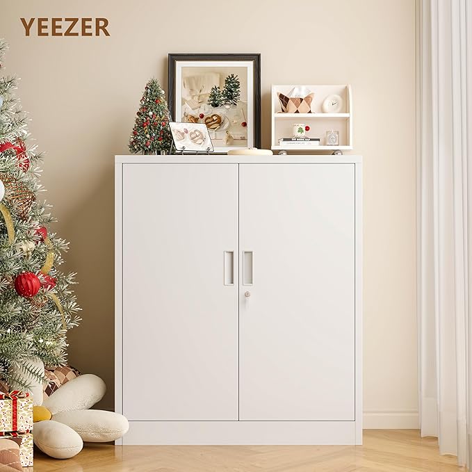 Metal Storage Cabinet, 36 Inch Tall Metal Storage Cabinet with Doors and Shelves, Pantry Cabinets for Kitchen Storage, Garage Cabinet for Living, Dining Room, Assemble Required.