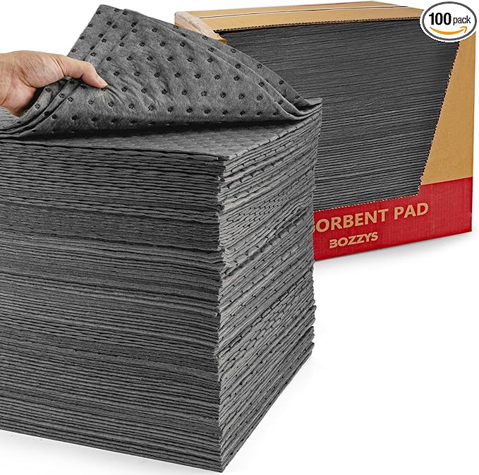 Universal Absorbent Pads | 16"x20" Water Absorbent Mat 100-Pack | Industrial Spill Control for Liquids Leak(32 Gal/Box) | Oil Absorbing Sheets