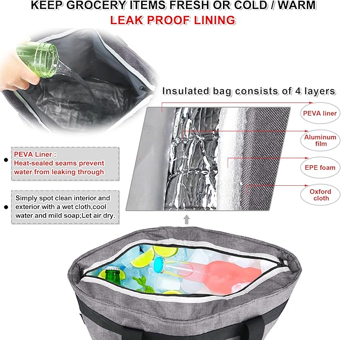 BeeGreen Cooler Bag Soft Leakproof Insulated Tote with Zipper for Beach Travel Grocery