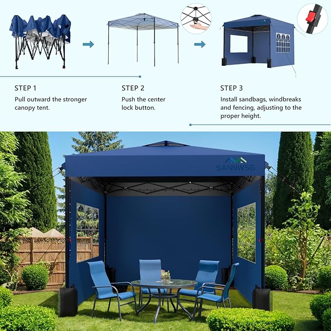 12X12 Pop Up Canopy Tent with 3 Sidewalls,Easy Up Canopy,Commercial Instant Shelter,Heavy Duty One Person Set Up Event Tent,Blue