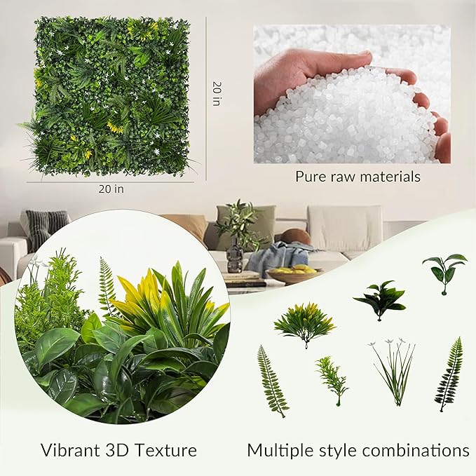 Artificial Grass Wall Boxwood Plant Panel: 20"x20"(12P) UV Resistant Green Leaves Faux for Interior Wall Backdrop,Garden and Indoor Outdoor Wall&Fence Covering Privacy，Party Wall Fence Decor