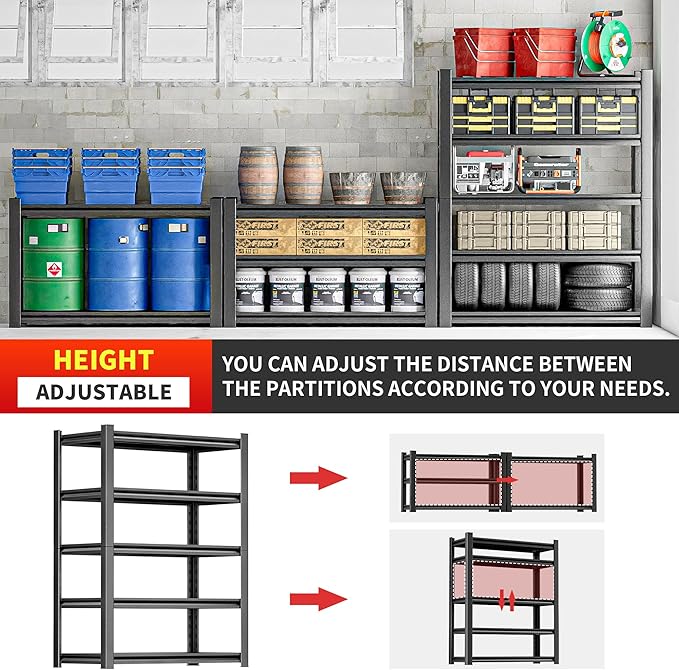 Metal Garage Shelving Unit, 5 Tier Heavy Duty Storage Shelf, Utility, and Industrial Use - Durable Metal Storage Rack Shelving, Garage Storage Shelf Organizer 16" D x40 W x78 H