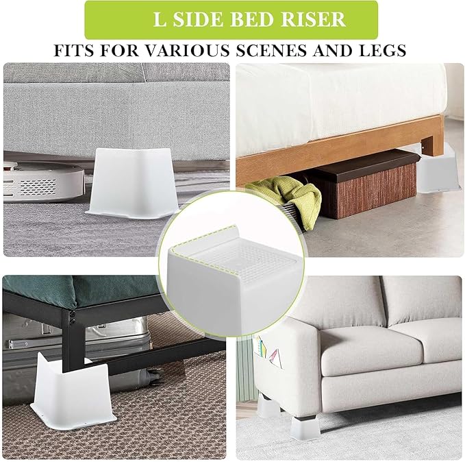 Bed Risers 1 inch, 2 inch, 3 inch, 4 inch, 6 inch, 8 inch Heavy Duty, Oversized Furniture Riser for Couch Sofa Table Chair Leg Frame Dorm, Support up to 6000 Lbs (White 8 Pack, 6 inch)