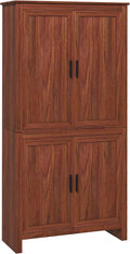 HOMCOM 64" Kitchen Pantry Cabinet, Freestanding Storage Cabinet with 4 Doors and 3 Adjustable Shelves for Dining Room, Brown