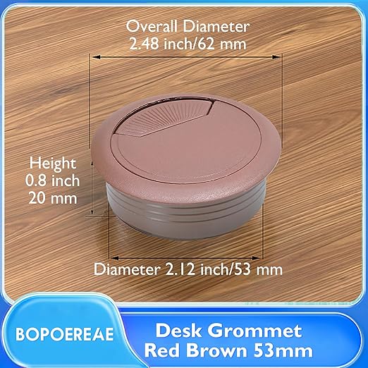 Desk Grommet 2-1/16" (53 mm), Desk Cord Hole Cover, Cable Grommet ABS Plastic, Desk Hole Grommet for Office and Home Table Cable, Detachable Adjustable Cable Cord Organizer (Reddish Brown 2 Pcs)