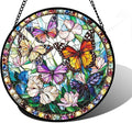 Stained Glass Window Hanging, Colorful Butterfly Suncatcher for Doors Home Sun Catchers Decoration and Christmas, Mother's Day Birthday Gifts for Women, Men, and Mom 9.8 in