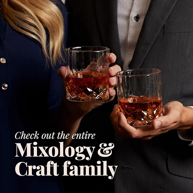 Mixology & Craft Premium Whiskey Set | Two 10oz Cystal Old-Fashioned Glasses, 8 Granite Chilling Stones, Metal Tongs, Recipe Cards in Rustic Wooden Crate Gift Set | Jameson Whiskey