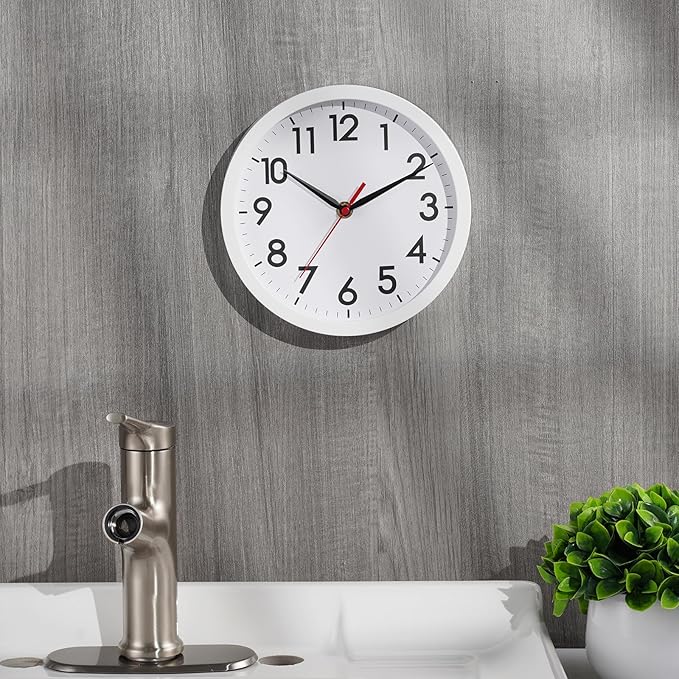 AKCISOT Wall Clock, Modern Small Wall Clocks Battery Operated 8 Inch, Silent Non-Ticking Analog Classic for Office, Home, Bathroom, Kitchen, Bedroom, School(White)