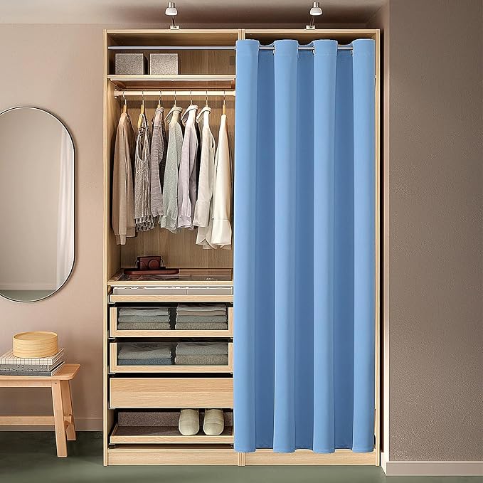ChrisDowa Blackout Door Curtains for Doorway Privacy, Grommet Closet Curtains for Bedroom Closet Door, Thermal Insulated Temporary Doorway Cover Room Divider Drapes (1 Panel, Sky Blue, 34 x 80 Inch)
