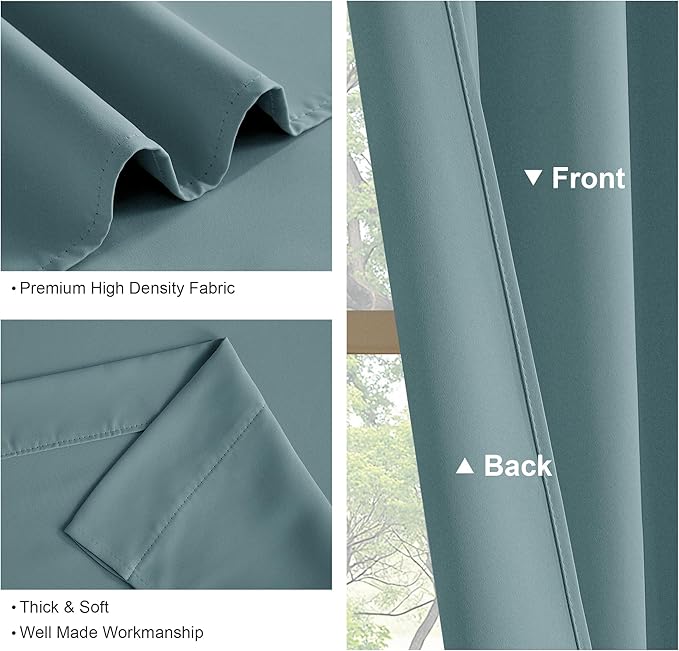 PONY DANCE Blackout Short Cafe Curtains, Privacy Light Block Small Window Curtains for Bedroom Kitchen Basement Dining Classroom, W 29 x L 24 inches, Greyish Blue, 2 Panels