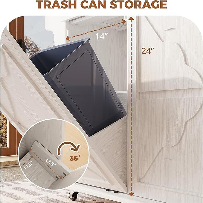 IRONCK Kitchen Island with Storage, Rolling Island Table on Wheels with Drop Leaf, Charging Station and Trash Can Storage, Portable Islands Table with Open Spice Rack and Drawer for Living Room, White