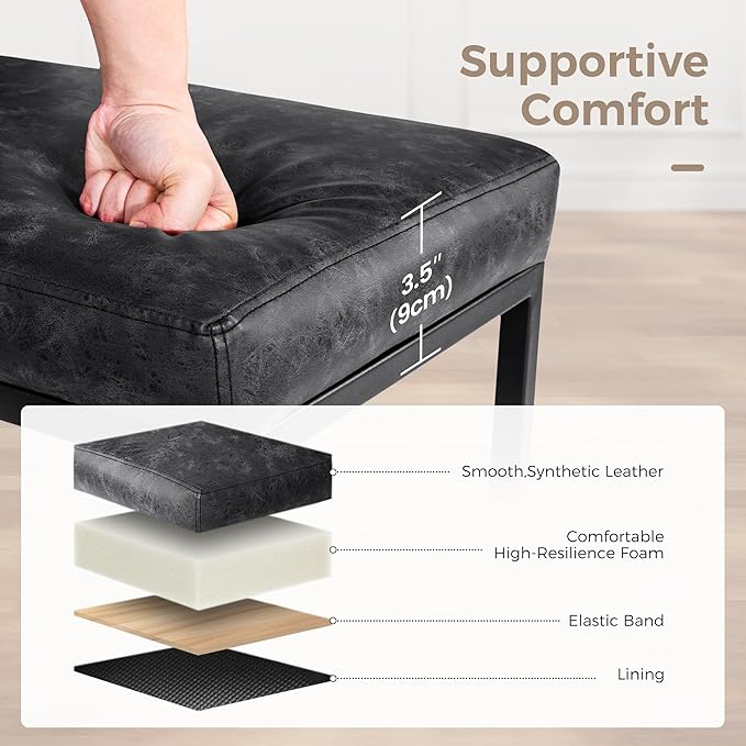 MAISON ARTS Bar stools Set of 4 Black | Counter Height for Kitchen Island | Modern Metal Frame 24" Backless Stools | Faux Leather Upholstered Farmhouse Bar Height Seating