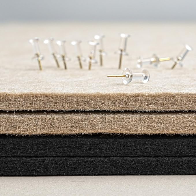 Bulletin Board, 35 x 17 1/2 inches Felt Board - Decorative Pin Board, Cork Board Alternative for Wall, Foldable Self-Adhesive Vision Board Prayer Board with 20 Pushpins Black