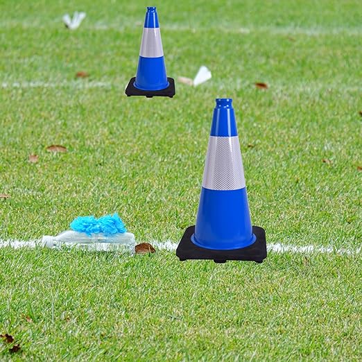8 Pack 18 Inch Blue Durable Training Cones with Black Base, Playground Boundary Markers, School Events, Driveway Safety, Sports Use (8, Blue, 18 Inch)