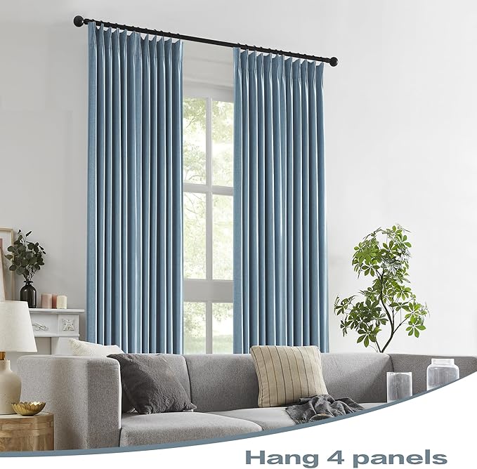 DUALIFE Slate Stone Blue Curtains 102 Inch Long 2 Panels Set Pinch Pleat Drapes for Living Room Dining Room Thermal Insulated Full Blackout Draperies with Hooks 40" Wx102 L