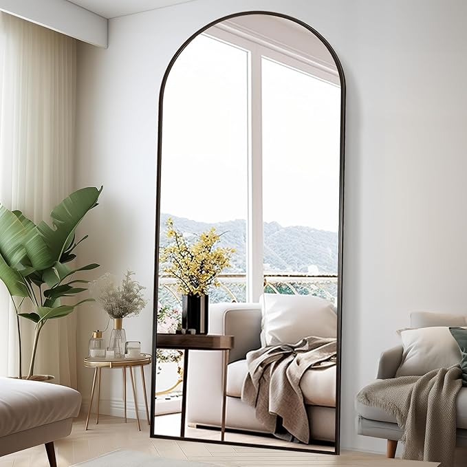 Floor Full Length Mirror, Arched Mirrors Full Length 81"x41" Freestanding Large & with Aluminum Frame&Wall Mounted & Hanging or Leaning& Full Body Mirror for Bedroom, Black