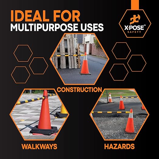 Retractable Barrier for Safety Traffic Cones - 2" OD - Large Yellow and Black Bar Barricade - for Road Construction, Parking, Warning, Temporary Security Divider (1, Yellow & Black, 53" x 84")