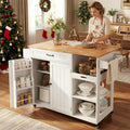 Gizoon Update Kitchen Island, 41.7" W Kitchen Island with Storage, Rolling Island Table on 5 Wheels, with Drop Leaf, Refrigerator Door, Adjustable Shelf, Spice/Towel Rack, Removable Tray, White