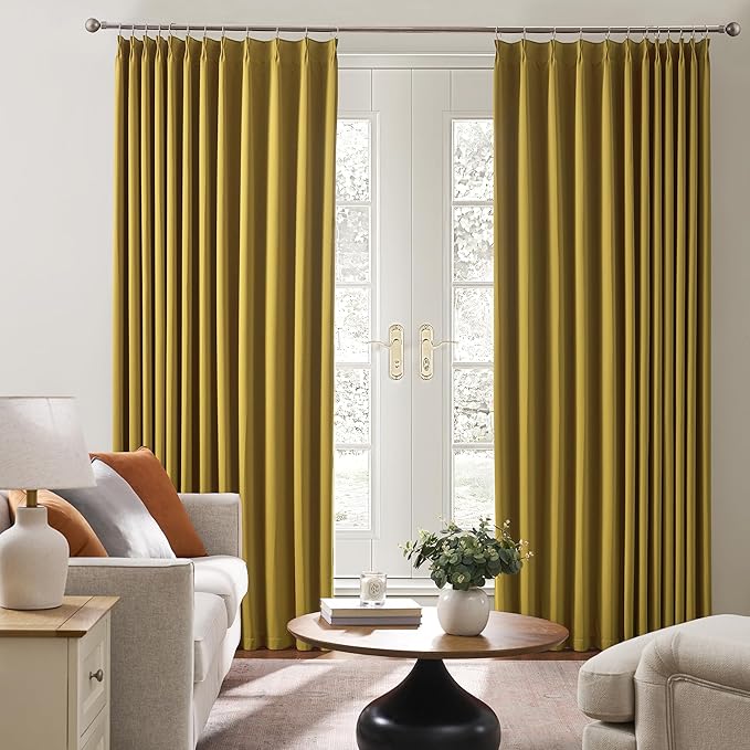 KEQIAOSUOCAI Yellow Pinch Pleated Curtains 120 Inch Length 2 Panels Set Noise Cancelling Window Drapes for Nursery Bedroom Living Room 40x120