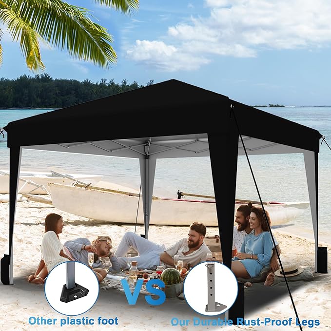 SANWAY 10x10 Pop up Canopy Tent, One-Button, Outdoor Instant Canopy Protable for Events, Camping, Parties, Vendor, Beach Tent - Black