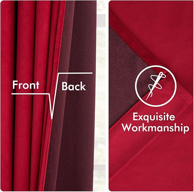 MIULEE Christmas Velvet Curtains 90 Inches Long 2 Panels Set for Bedroom, Pinch Pleat Back Tab Luxury Thermal Insulated Living Room Darkening Drapes Pleated Blackout Window Curtains with Hooks, Red