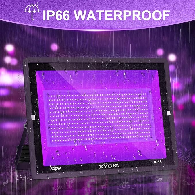 XYCN(3 Pack 600W LED Black Lights, 395nm to 410nm Outdoor IP66 Waterproof Flood Blacklight Light with Plug for Glow in The Dark, Dance Party, Stage Lighting, Body Paint, Neon Glow,Fluorescent Poster