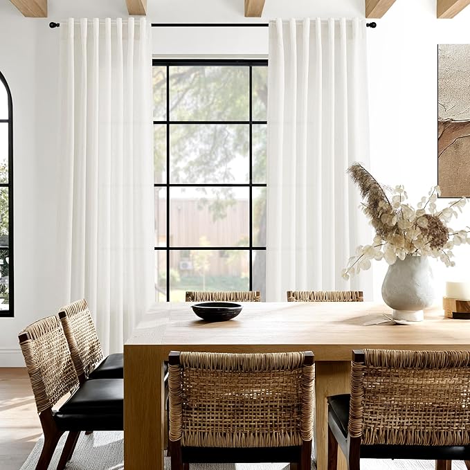 Neutral Linen Curtains 45 Inch Length for Living Room Bedroom Semi Sheer Light Filtering Sheer Curtain Modern Farmhouse Decor Privacy Drapes for Dinner Room Back Tab and Rod Pocket 52x45, 2 Panels