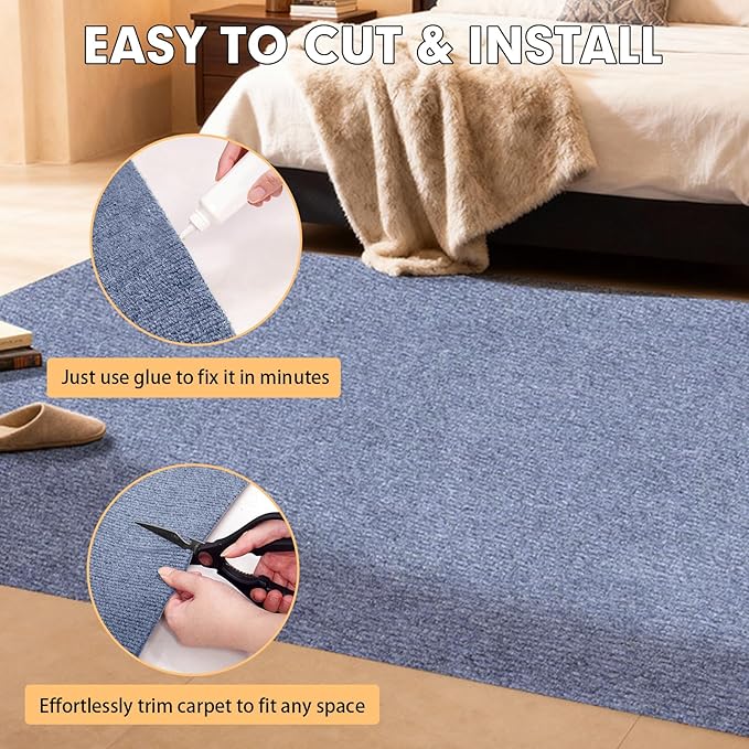 Marine Carpet,6 FT x 18 FT Blue-Gray Indoor Outdoor Carpet 0.2" Thick Boat Carpet with Water-Proof TPE Backing, Non-Slide Outdoor Marine Carpet Roll for Home, Patio, Porch, Deck