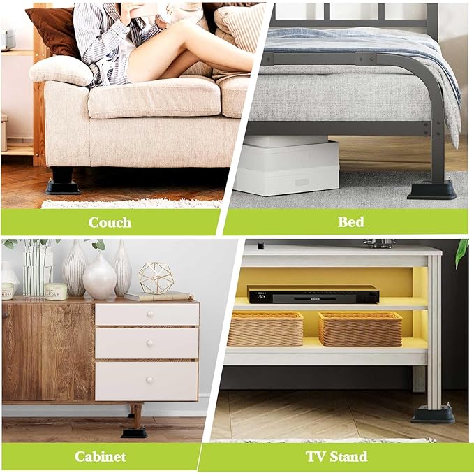Bed Risers 1 inch, 2 inch, 3 inch, 4 inch, 6 inch, 8 inch Heavy Duty, Oversized Furniture Riser for Couch Sofa Table Chair Leg Frame Dorm, Support up to 6000 Lbs (Black 6 Pack, 1 inch)