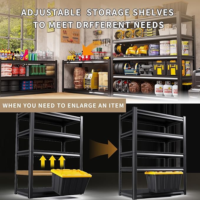 72" H Garage Shelving Heavy Duty Storage Shelves Adjustable Garage Shelves 5 Tier Metal Shelving Unit Utility Rack Shelf for Storage Kitchen Warehouse Pantry, Black (72 "H x 35.4 "W x 15.7" D)
