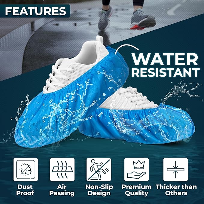 Premium Disposable Boot & Shoe Covers Booties | 50 Pack | Durable, Non-Slip, Non-Toxic, Water Resistant, Recyclable Protectors for Indoor & Outdoor | Large Size Fits Most Shoes