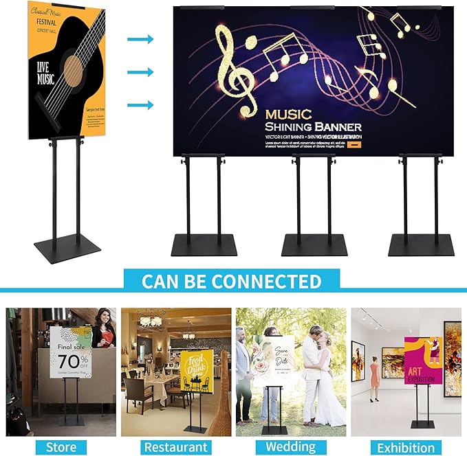 Poster Stand Heavy Duty - 4 Pack Double Sided Poster Board Stand with Base Adjustable Poster Stands for Display Banner Foam Free Standing Pedestal Sign Holder Floor Stand Outdoor Black