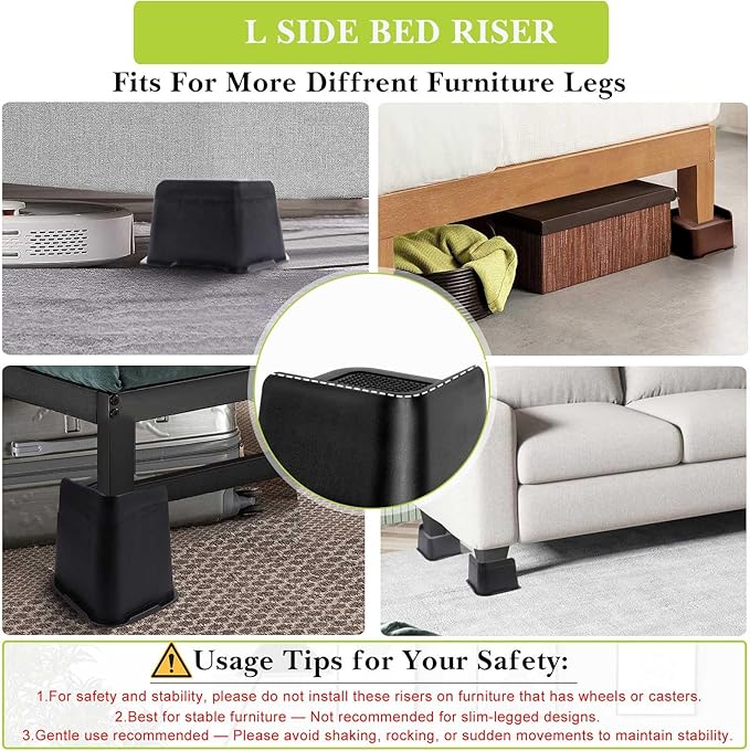 Bed Risers 2 inch, 3 inch, 4 inch, 6 inch, 8 inch Heavy Duty, Oversized Furniture Riser for Couch Sofa Table Chair Leg Frame Dorm, Support up to 6000 Lbs (Black 4 Pack, 3 inch)