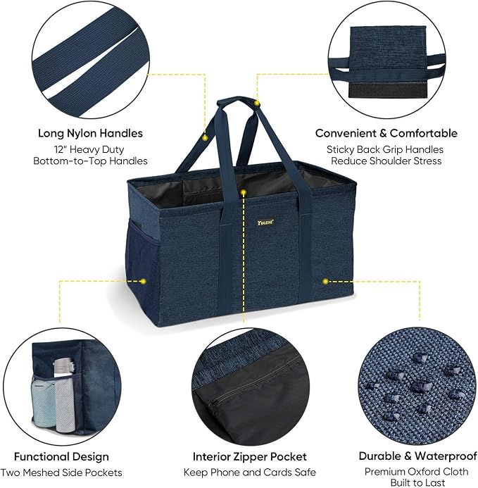 BALEINE Extra Large Utility Tote Bag with Wire Frame for Storage (Blue, 22''x12''x10'')