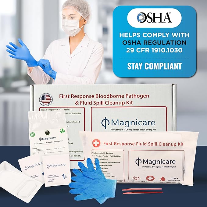 Bloodborne Pathogen & Vomit Cleanup Kit 2pack- Be OSHA Compliant| First Response Spill Kit for Bodily Fluids | Bodily Fluid Clean Up Pack| Ideal for Schools, Restaurants & Retirement Homes-2pack