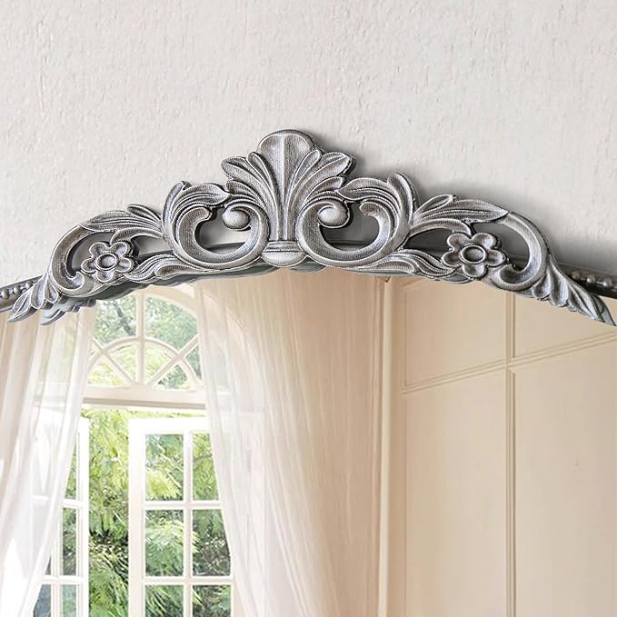 Micasso Vintage Traditional Silver Mirror: French Baroque Antique Mirror - Ornate Decorative Arched Mirrors for Wall/Bathroom/Entryway/Fireplace/Hallway - Home Decor for Living Room