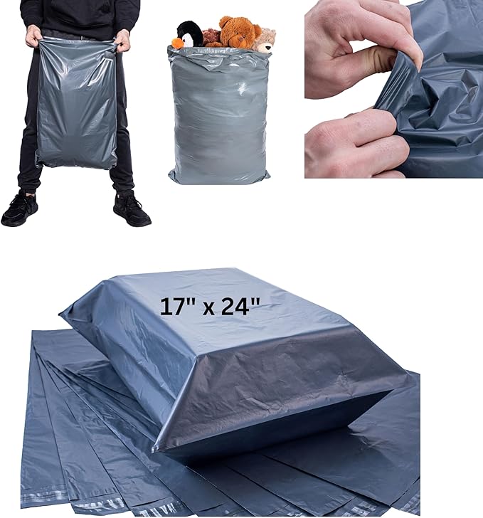 Large Shipping Bags | Jumbo Poly Mailers for clothes | Strong Thick Mailing Bags with Self Adhesive | Self Sealing Shipping Envelopes (17x24-10 Bags)