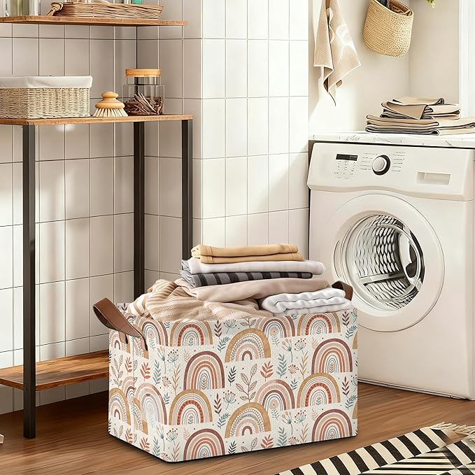32L Large Storage Bins with Handles, Basket Organizer for Shelves, Closet, Books, Laundry & Home Decor (Colorful Rainbow)