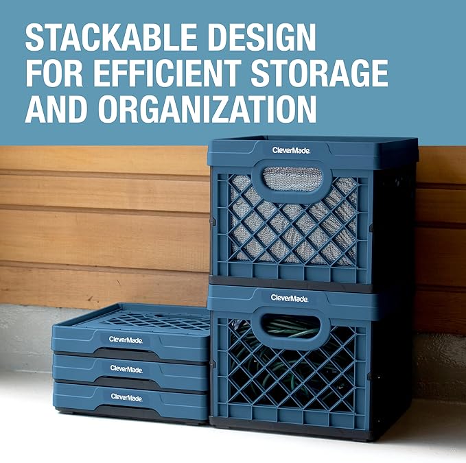CleverMade Collapsible Milk Crate, Ocean, 3PK - 25L (6 Gal) Stackable Storage Bins, Holds 50lbs Per Bin - Clevercrates are Heavy Duty, Plastic Collapsible Storage Crate for Multi Purposes