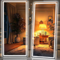 Hasipu Full Length LED Mirror with Lights, 83" x 36" Floor Standing or Hanging Mounted, Full Body Dressing Mirror, Dimmable Light, Tempered Glass, Square Black