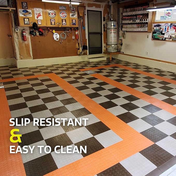Big Floors RaceDeck CircleTrac, Interlocking Non-Slip Garage Flooring Tile, Durable, Modular, Heavy-Duty Copolymer, Easy Install (White, 24 Pack of 12 x 12" Tiles)