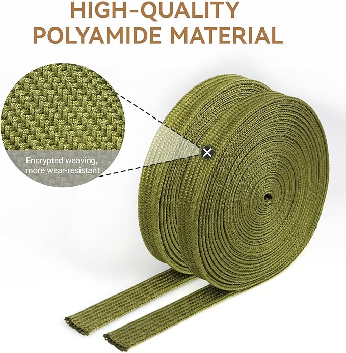 Polyamide Cable Sleeve, 10ft Flexible Expandable Braided Sleeving, Cable Management Sleeve for TV Computer Office Home Entertainment (Green, 1/4")