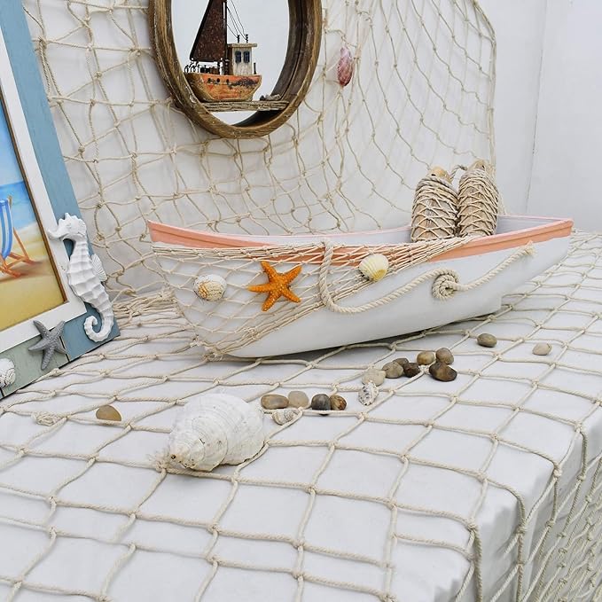 White Wooden Boat Tray Decor Decorative Nautical Boat Ornament Decor Wood Boat Tray Decorations Beach Theme Bathroom Decor Boats Shelf Decor 17 Inch